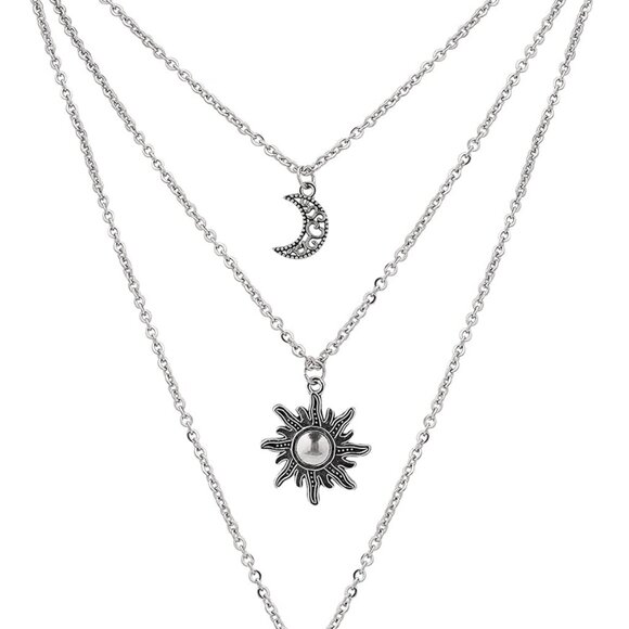 Jewelry - Gothic Layered Sun Moon Crystal Necklace Women Halloween Christmas Jewelry